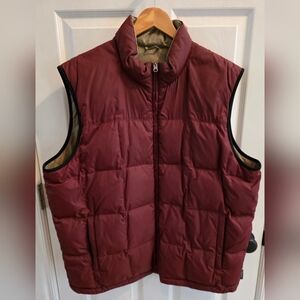 Eddie Bauer Men's Down Puffer Vest / Maroon and Tan